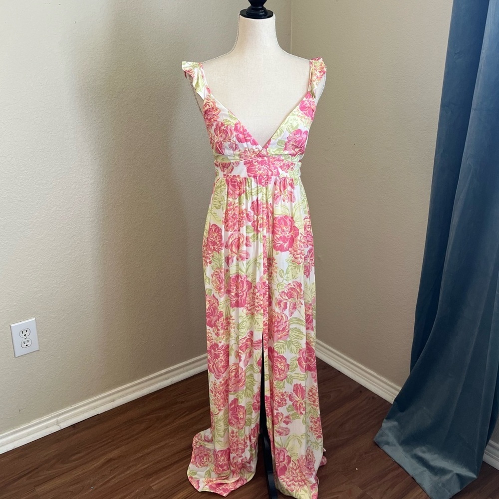 Maaji Chintz Floral Zenna Maxi Dress Pink Sleeveless Backless Small NWOT